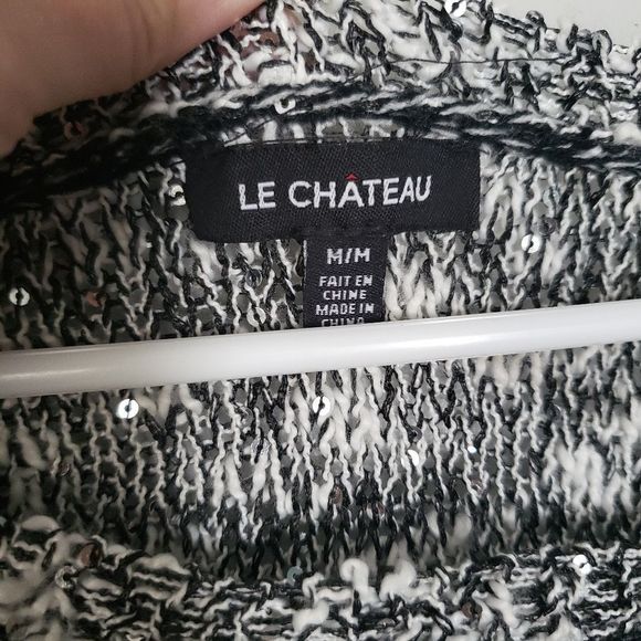 Le Chateau black white sequin sweater medium - Picture 3 of 6